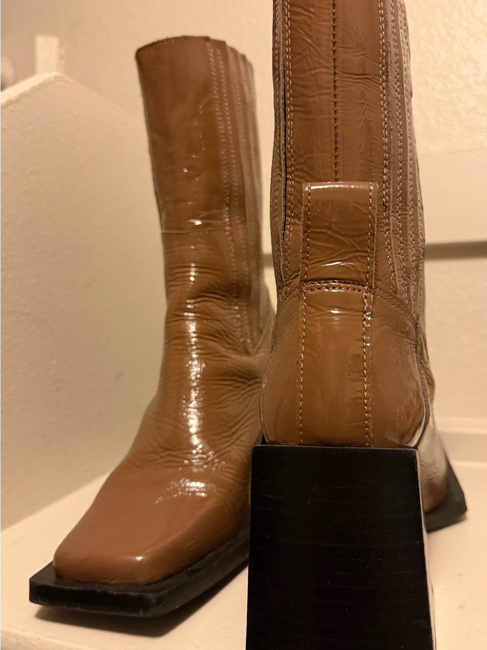 Steve Madden Brown Square-Toe Mid-Calf Booties - Picture 3 of 3